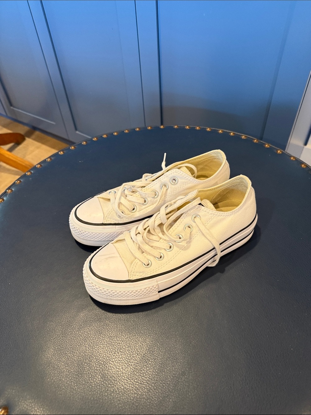 Converse Low-Top Canvas Sneakers in Cream with Black Trim